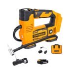 WORKSITE Tire Inflator Air Compressor Portable, 20V Cordless Tire Pump 150 PSI with Digital Pressure Gauge, Rechargeable Li-ion Battery and 12V Car Power Adapter Orange