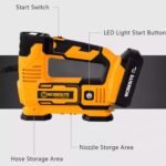 WORKSITE Tire Inflator Air Compressor Portable, 20V Cordless Tire Pump 150 PSI with Digital Pressure Gauge, Rechargeable Li-ion Battery and 12V Car Power Adapter Orange - Image 2