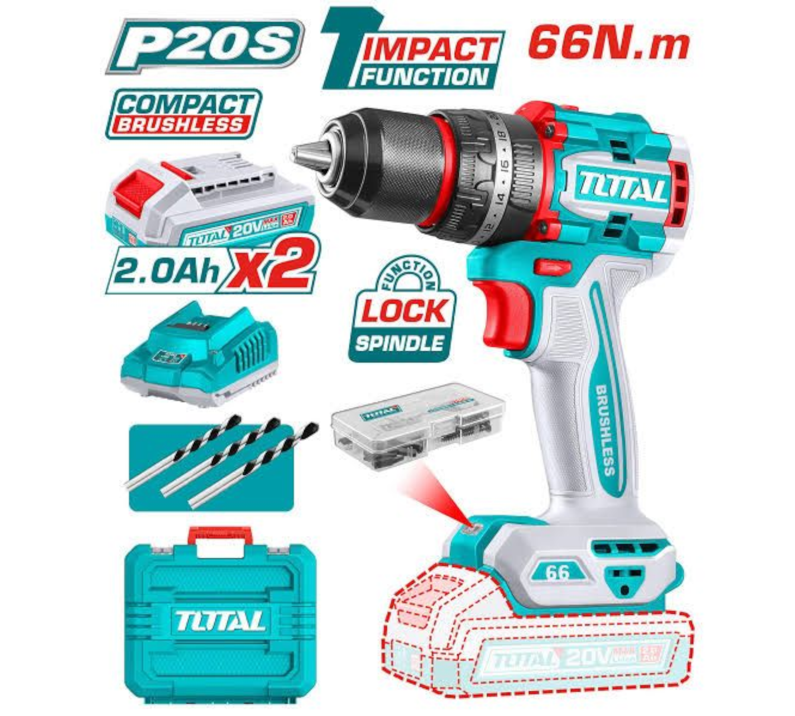 TIDLI20668 Compact Brushless Cordless Impact Drill 20V Total